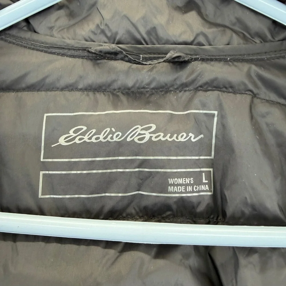 Eddie Bauer EB650 Down Puffer Jacket Womens Large Black Full Zip Quilted READ